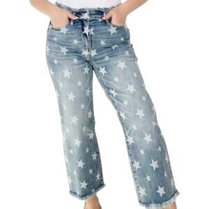 Judy Blue Star Print Ankle Jeans - Blue and White